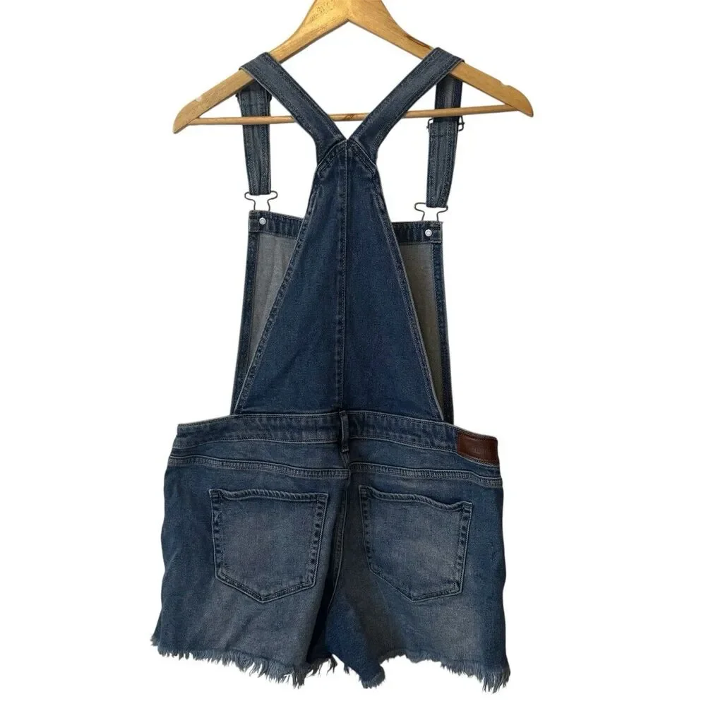 Hollister Boyfriend Short Denim Overalls Size Large Distressed Raw Hem Stretch